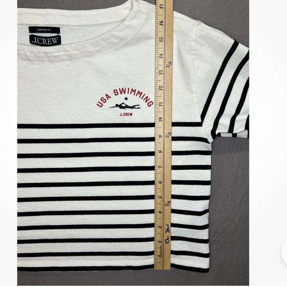 J.Crew USA Swimming crop boatneck T-shirt Long Sleeve stripes limited edition M - Picture 5 of 8